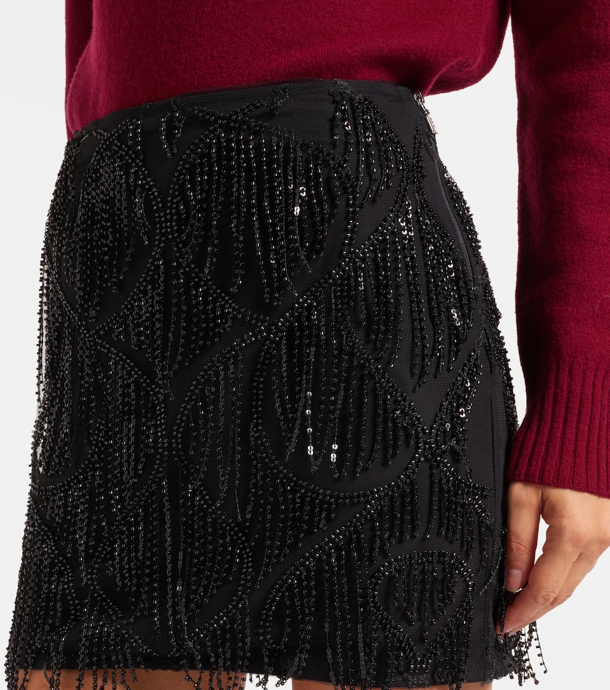 Rotate Birger Christensen Mini Skirt With Fringe And Sequins In Black