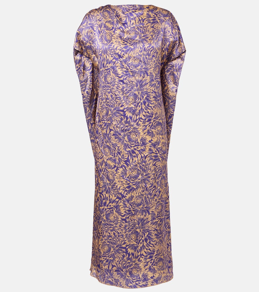 Dries Van Noten Floral Silk Satin Midi Dress In Purple