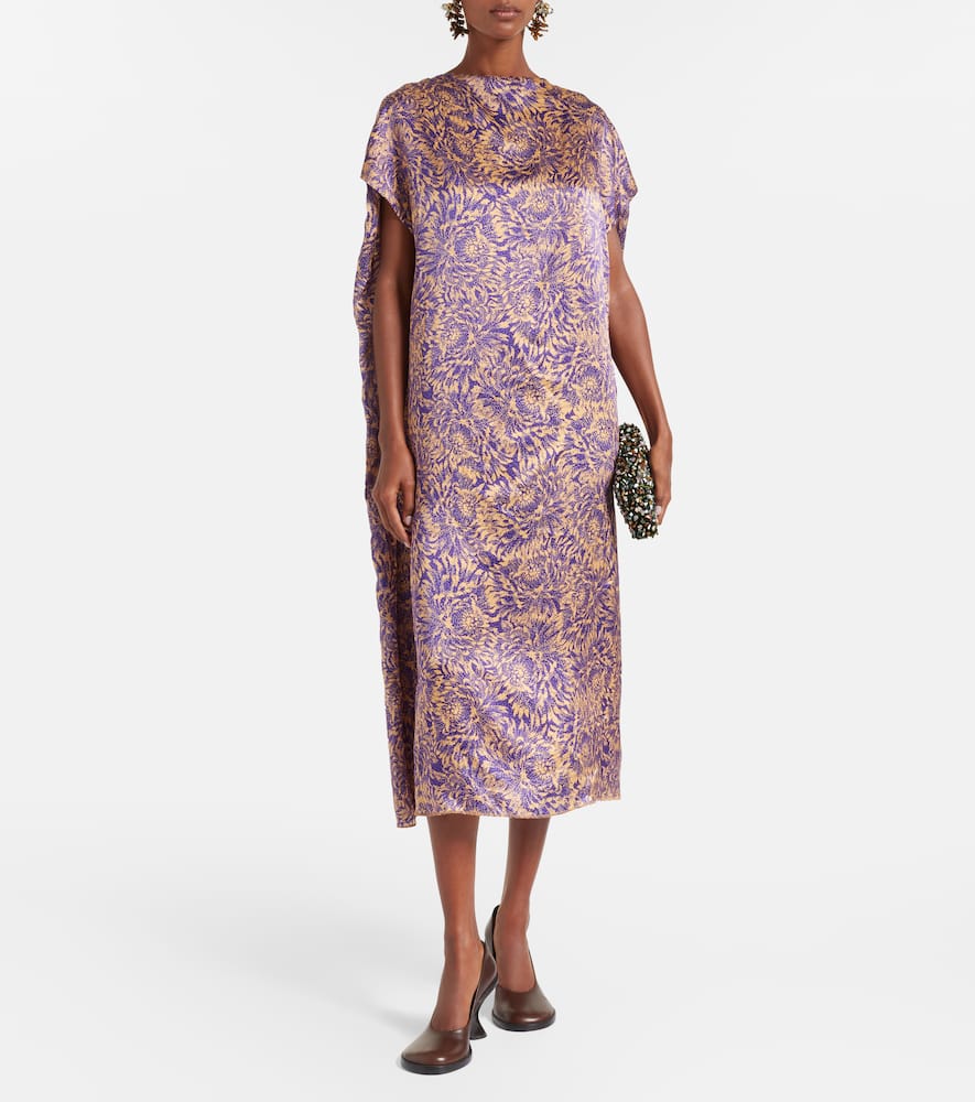 Dries Van Noten Floral Silk Satin Midi Dress In Purple