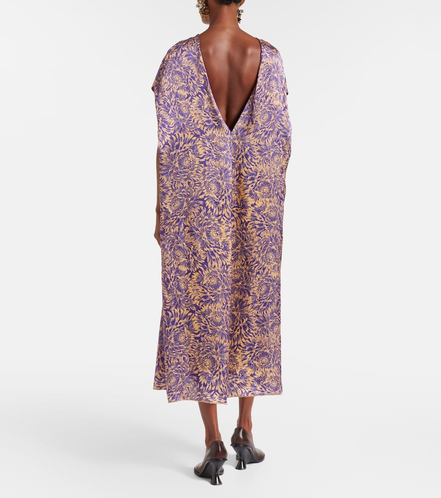 Dries Van Noten Floral Silk Satin Midi Dress In Purple