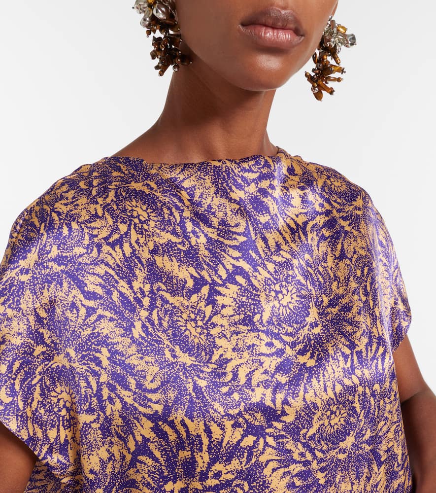 Dries Van Noten Floral Silk Satin Midi Dress In Purple