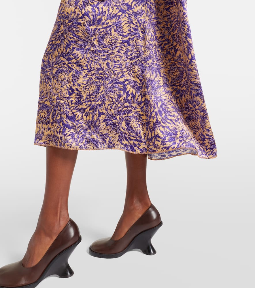 Dries Van Noten Floral Silk Satin Midi Dress In Purple