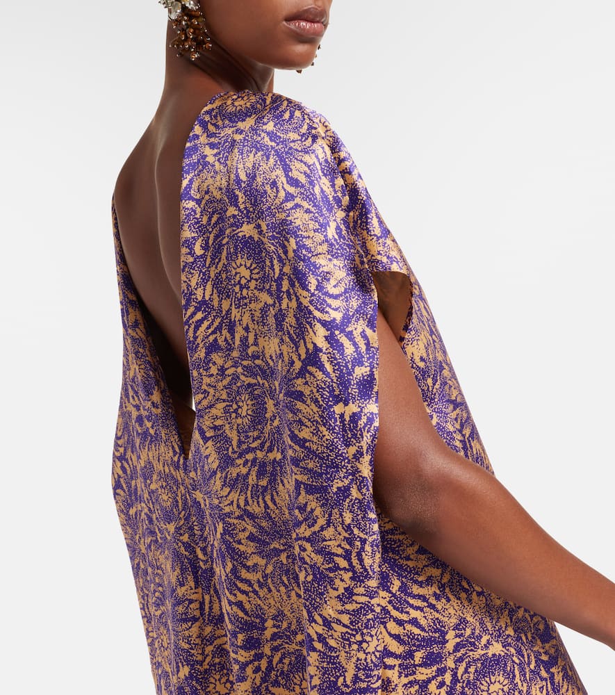 Dries Van Noten Floral Silk Satin Midi Dress In Purple