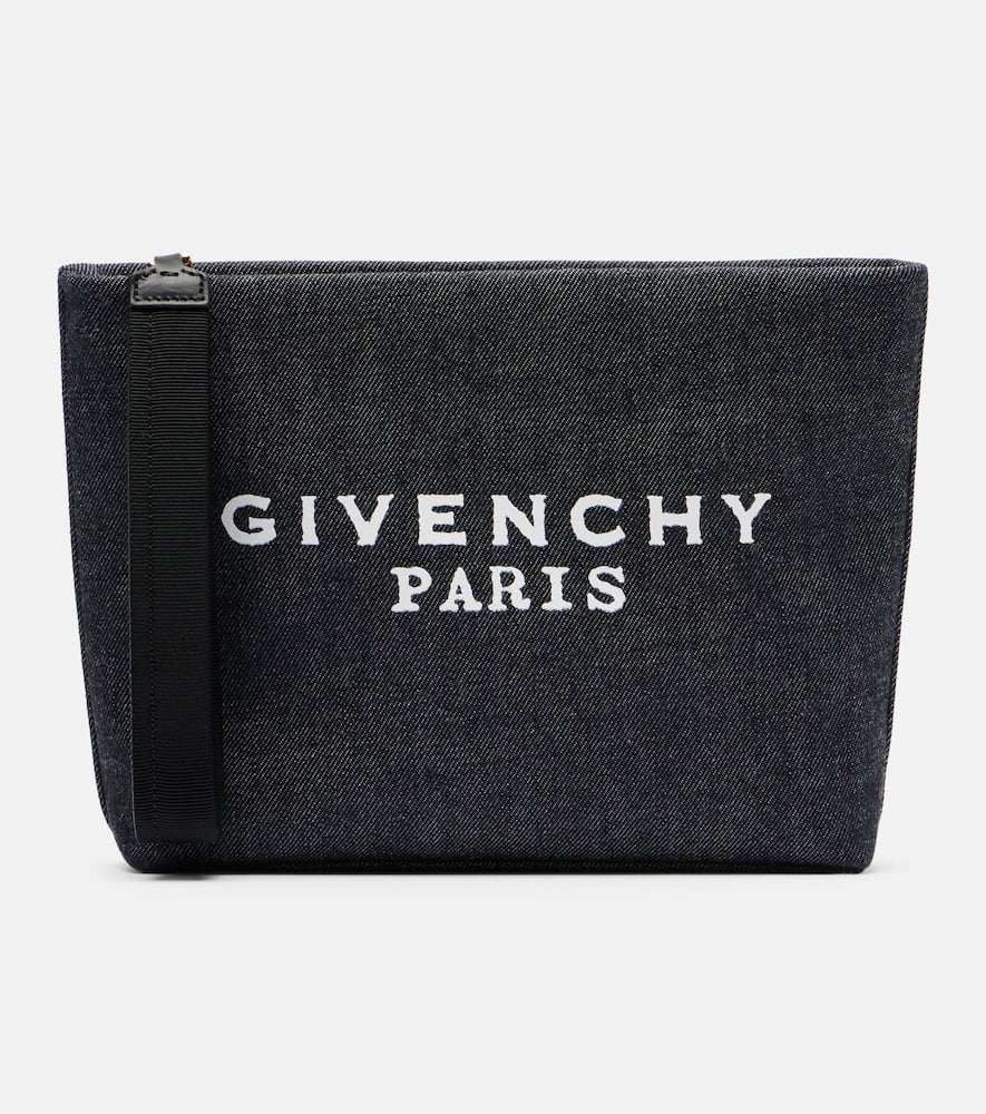 Givenchy Paris Logo Printed Zipped Clutch Bag In Black
