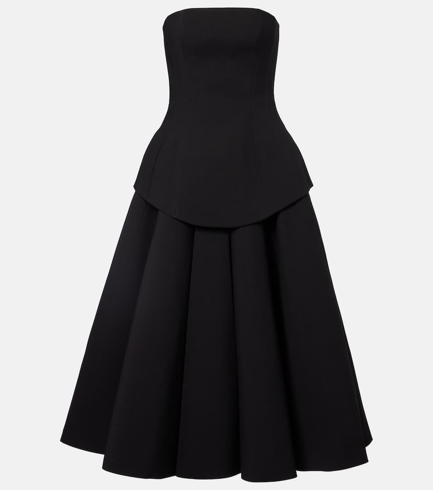Solace London Ada Strapless Crêpe Midi Dress In Black