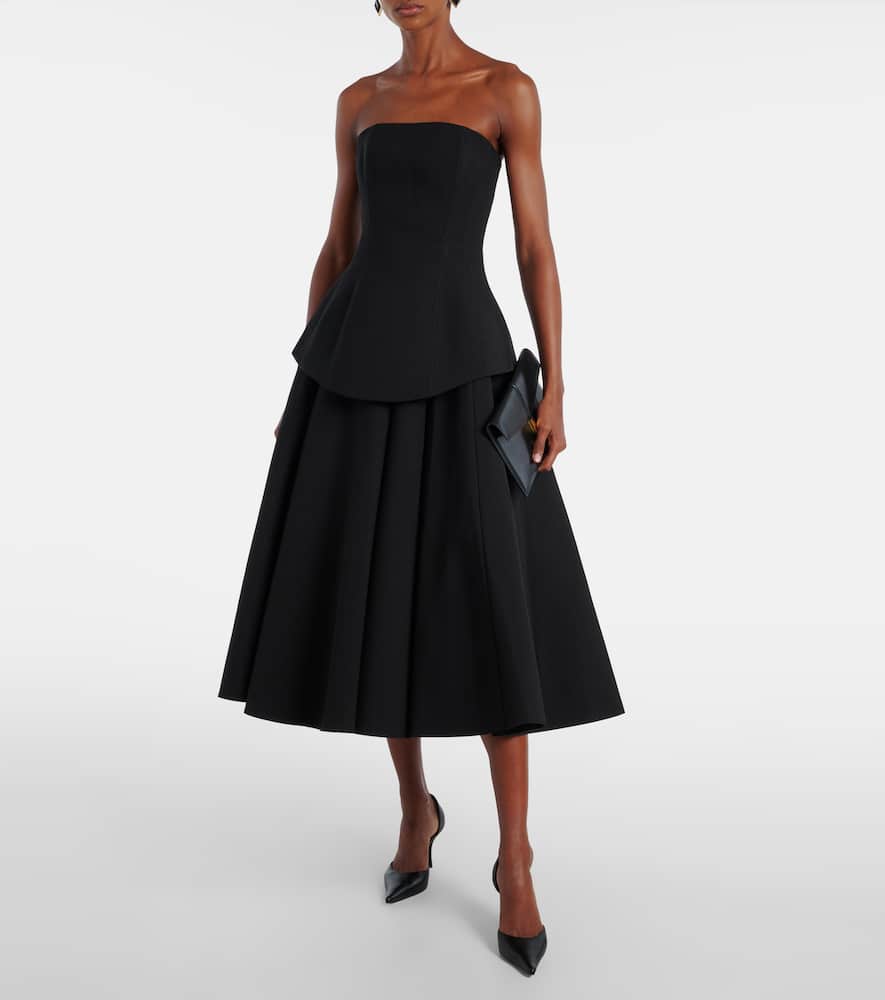 Solace London Ada Strapless Crêpe Midi Dress In Black