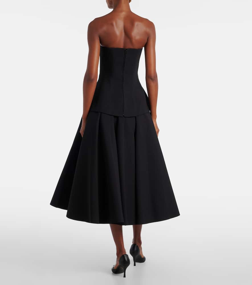 Solace London Ada Strapless Crêpe Midi Dress In Black