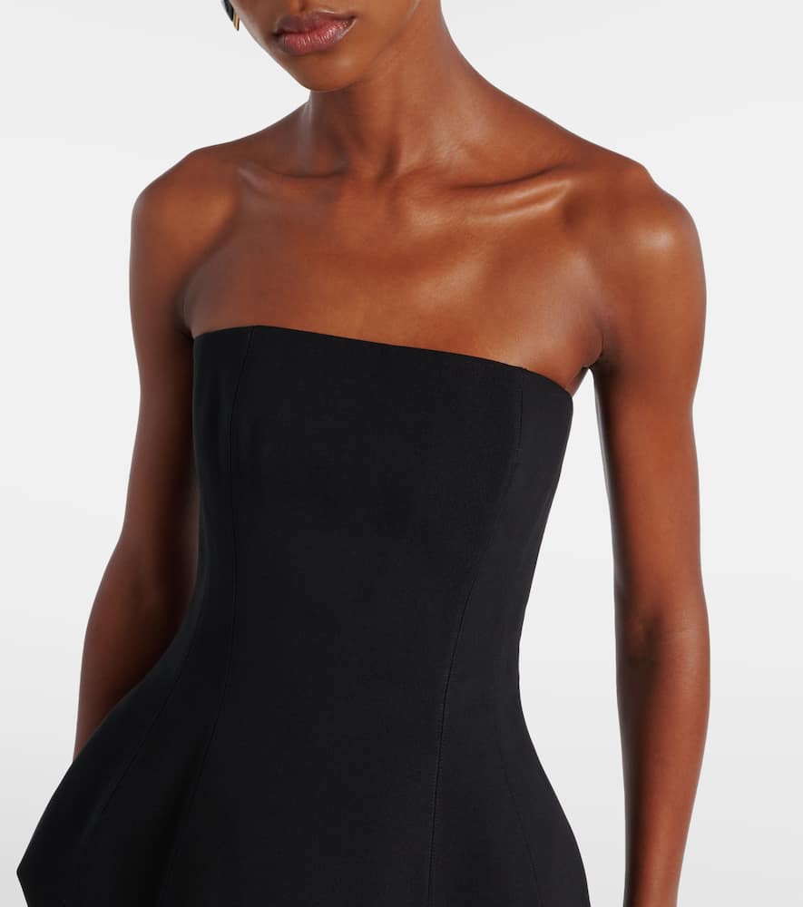 Solace London Ada Strapless Crêpe Midi Dress In Black