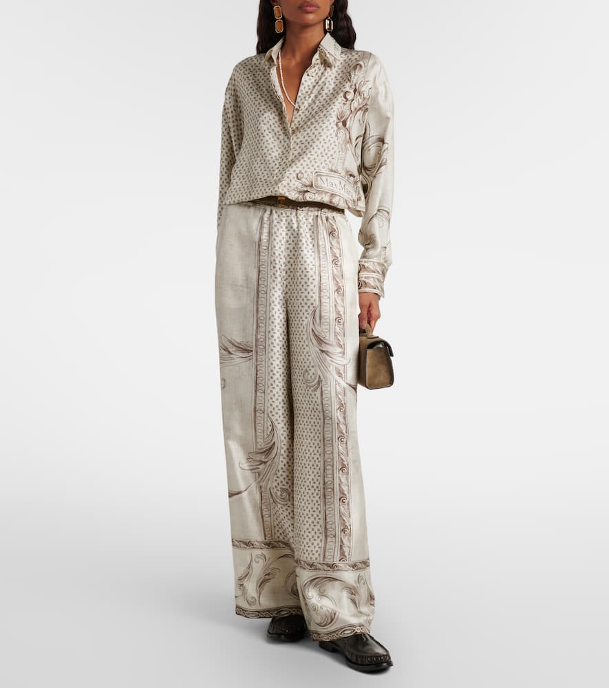 Max Mara Rive Printed Silk Satin Wide-leg Pants In Multi