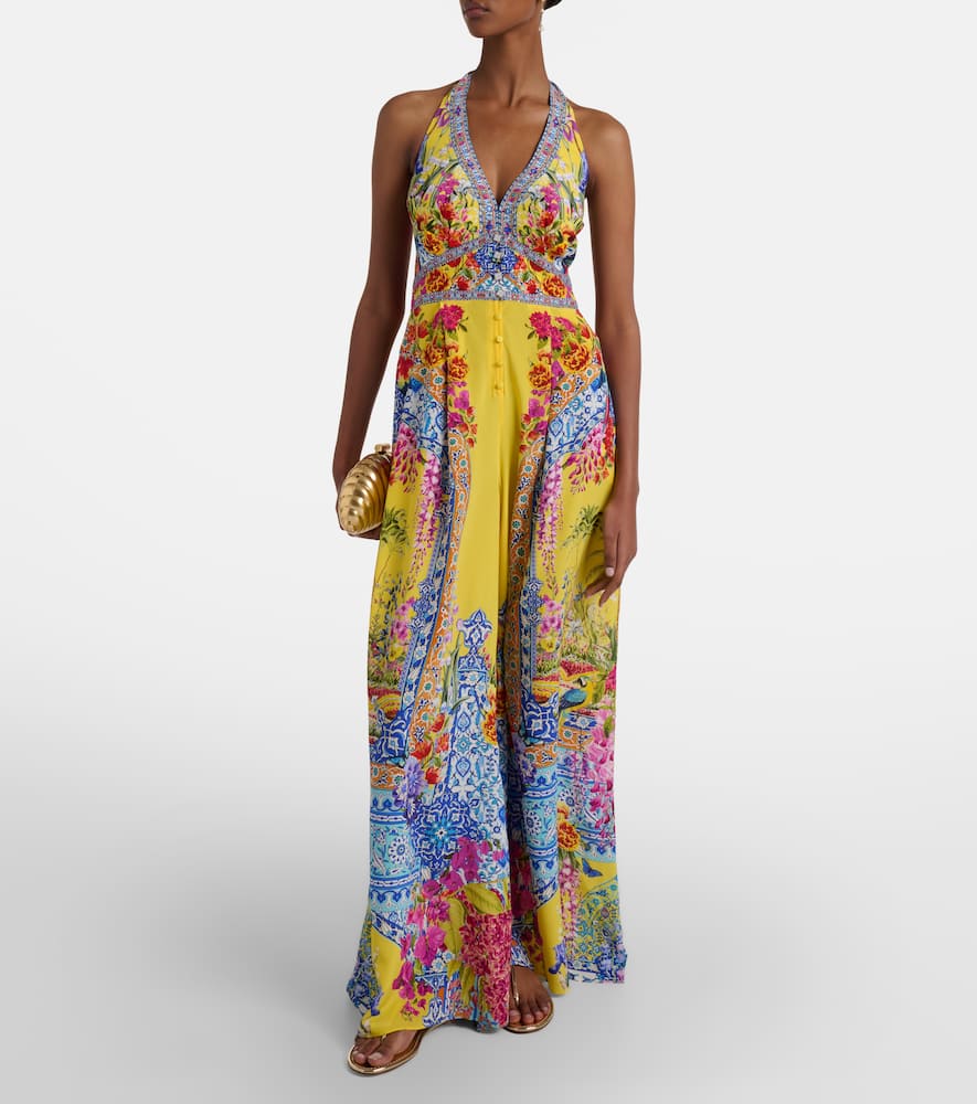 Camilla Embellished Halterneck Silk Crêpe Jumpsuit In Multi