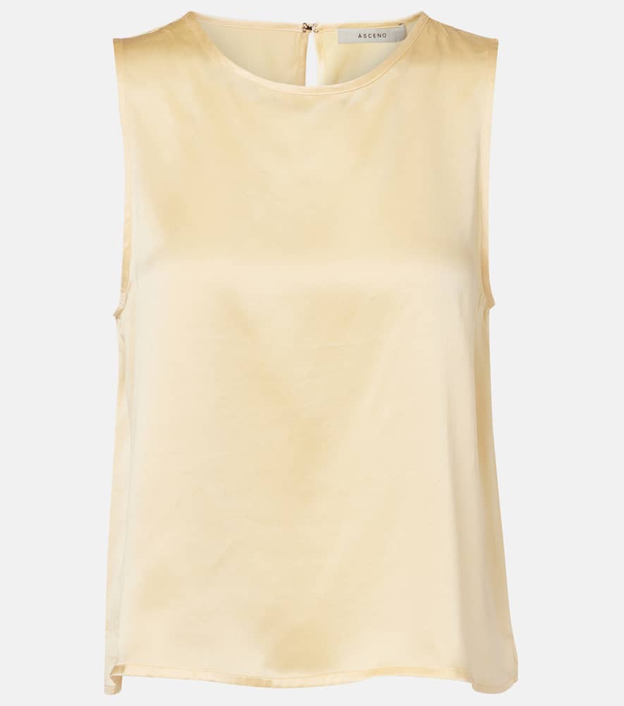 Asceno Sofia Silk Charmeuse Tank Top In Neutral