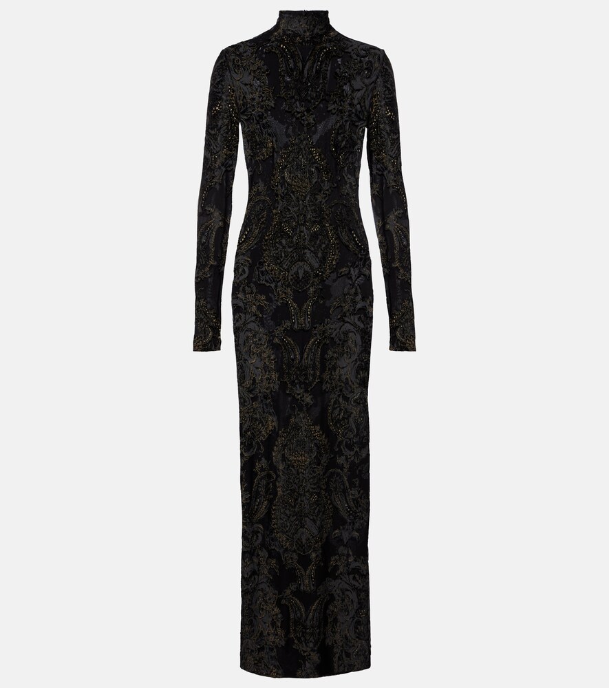Roberto Cavalli Women's Black Embroidered Velvet And Mesh Gown Uk Size 12