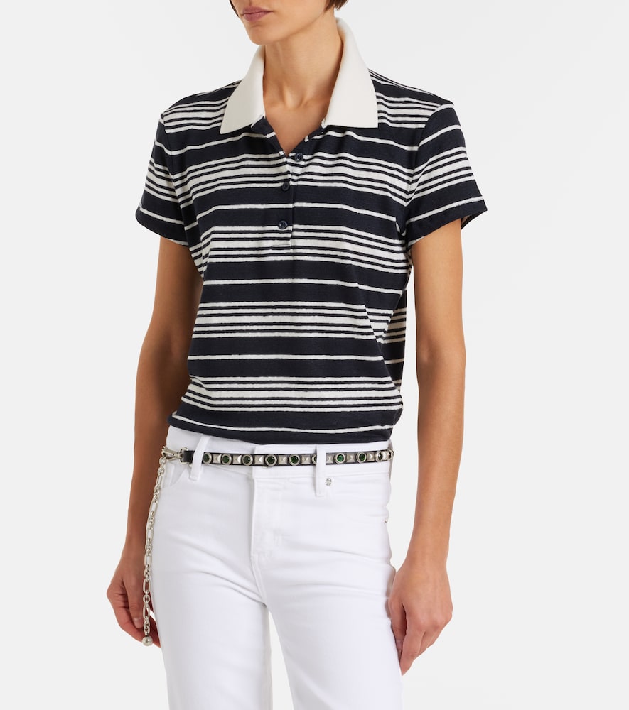  Frame Frame Striped Linen-blend Polo Shirt 