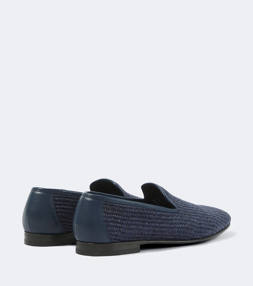 Mario Leather-Trimmed Raffia Loafers