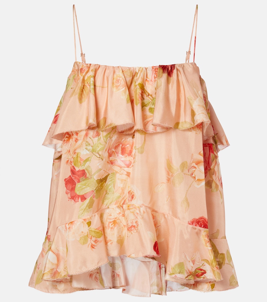 Zimmermann Roselight floral ruffled silk camisole