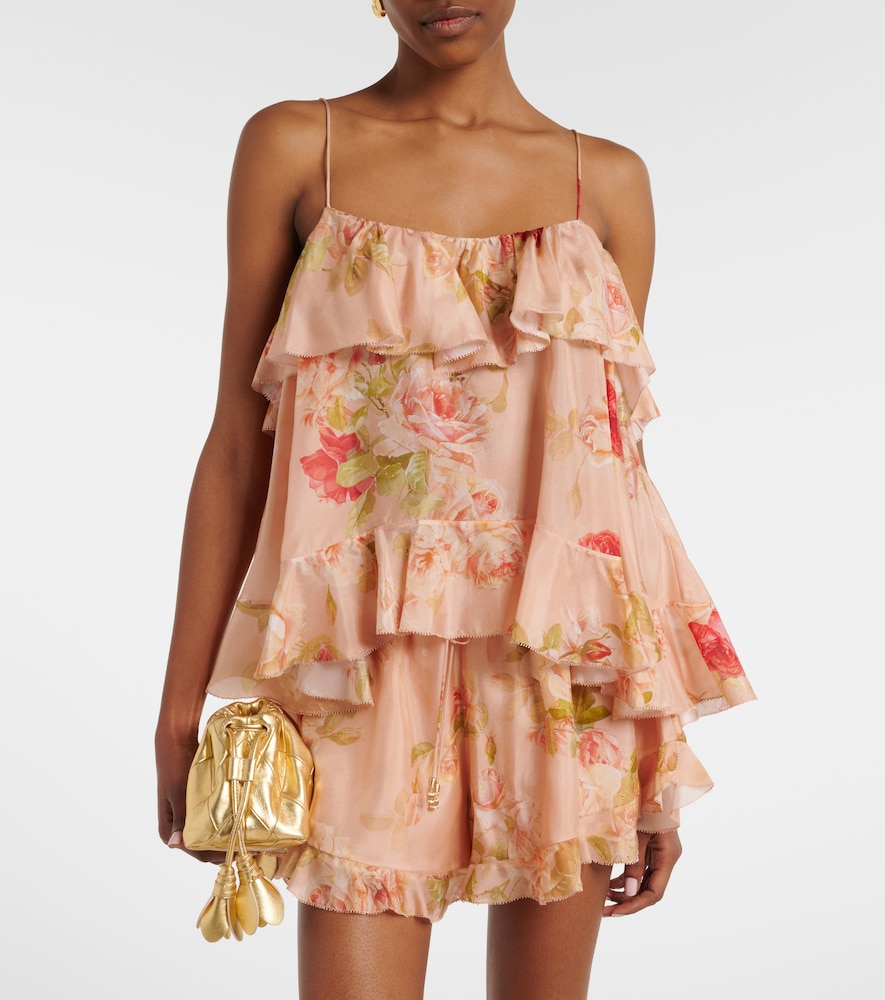 Zimmermann Roselight floral ruffled silk camisole
