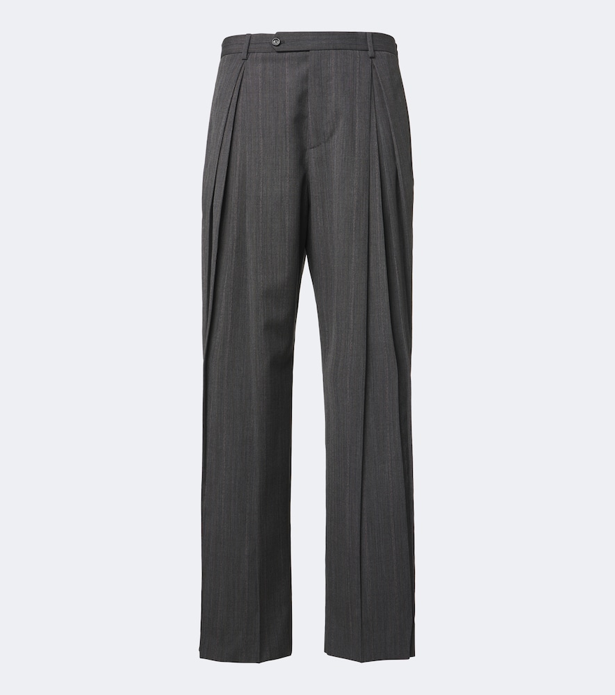 Pantaloni a gamba larga in lana e seta plissé