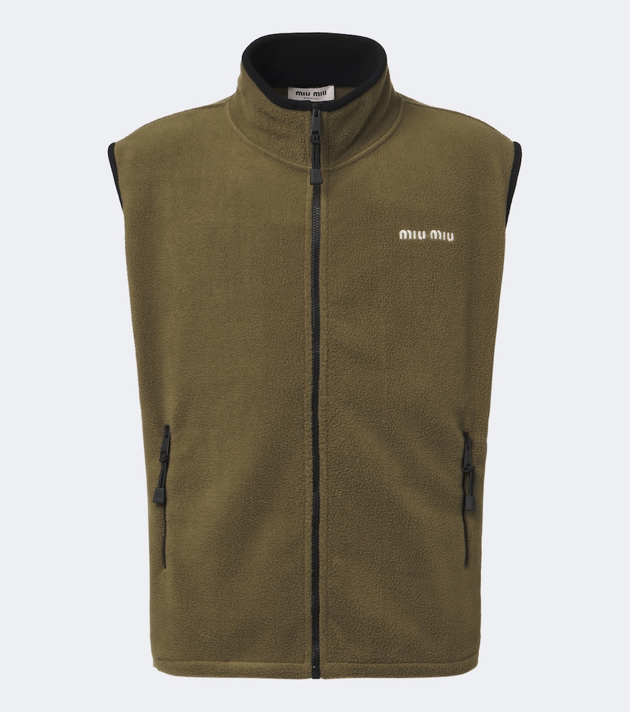 Miu Miu Fleece Zip-up Vest In Green
