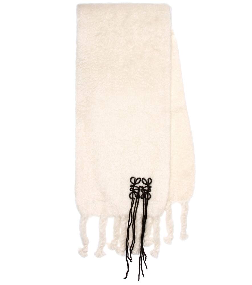 Click to view more detailed imagery on our partner's website Loewe Ivory Logo-embroidered Mohair-blend Scarf In White