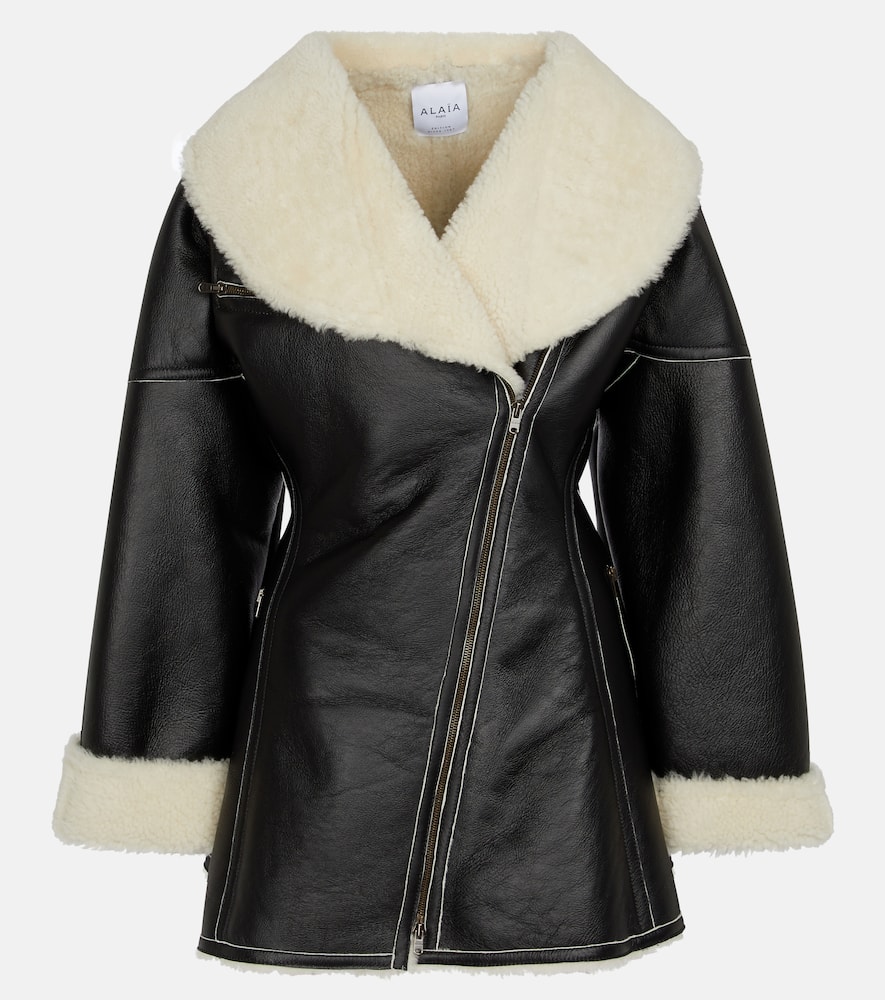 Click to view more detailed imagery on our partner's website Alaïa Edition 1987 Shearling And Leather Coat In Black