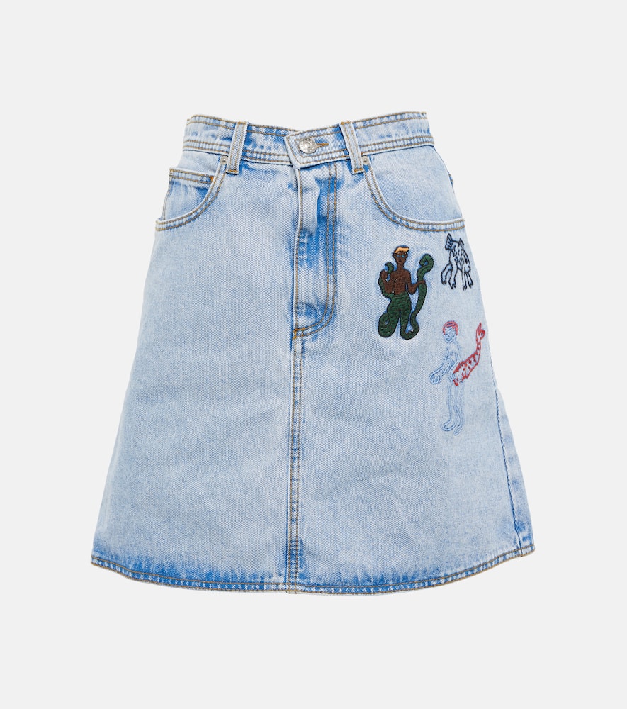 Embroidered high-rise denim miniskirt