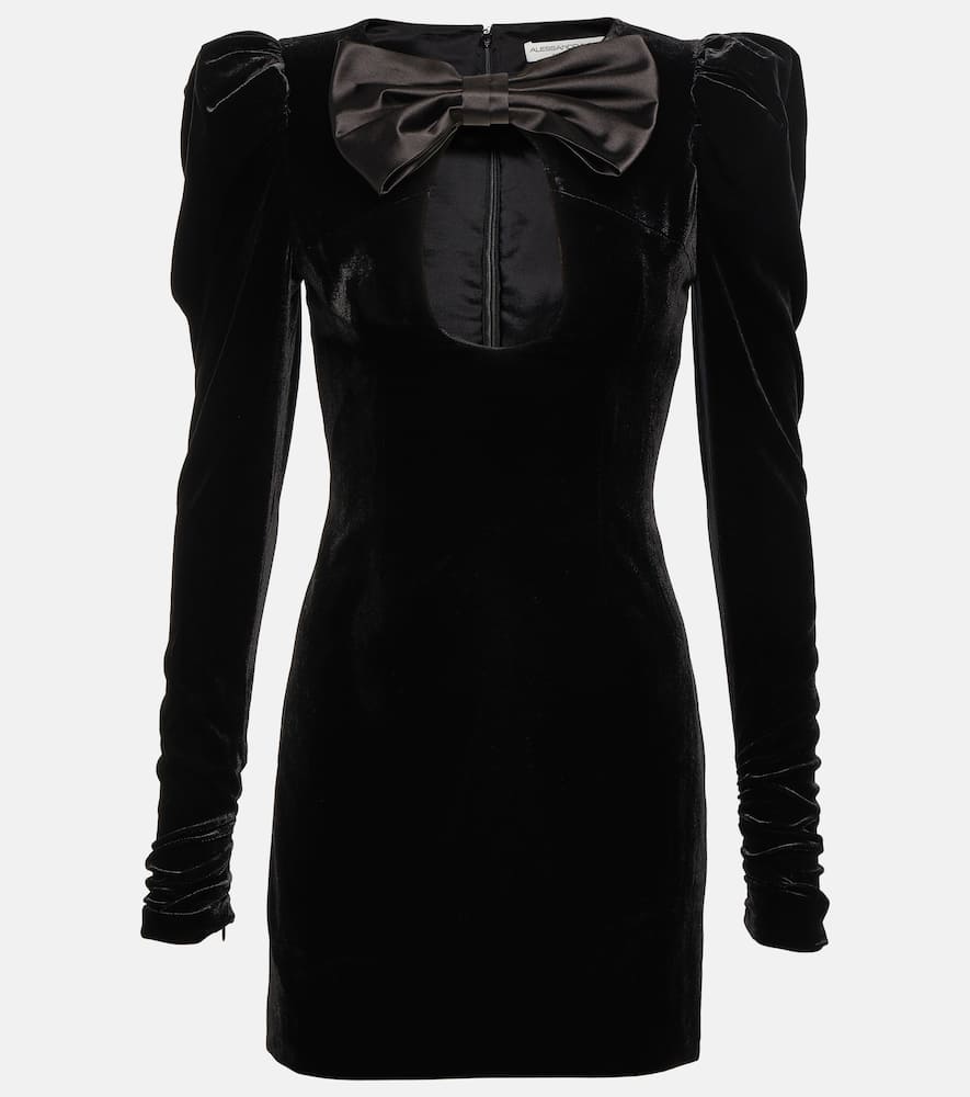 Alessandra Rich Velvet Dow Duchesse Dress With Padded Shoulders In Black