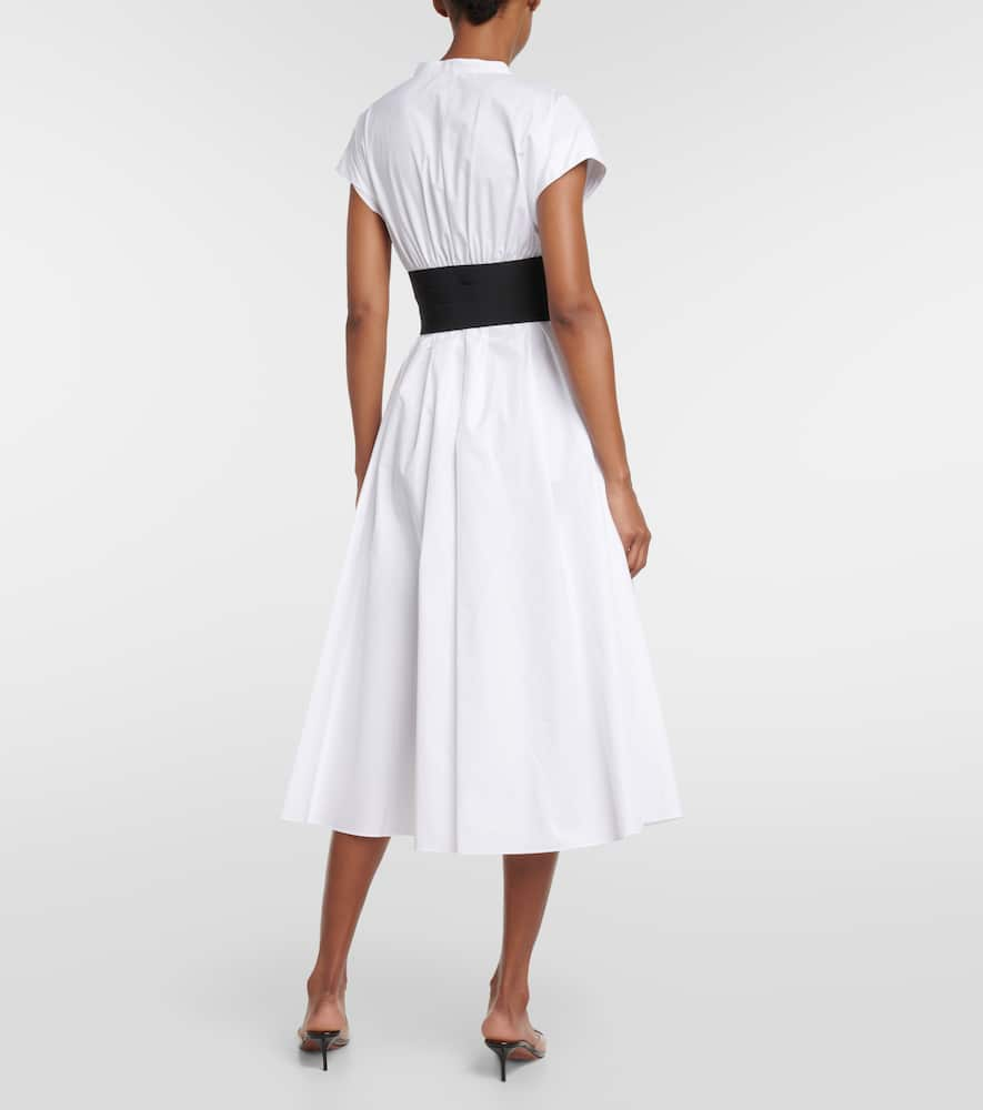 Shop Alaïa Belted Cotton Poplin Midi Dress In White