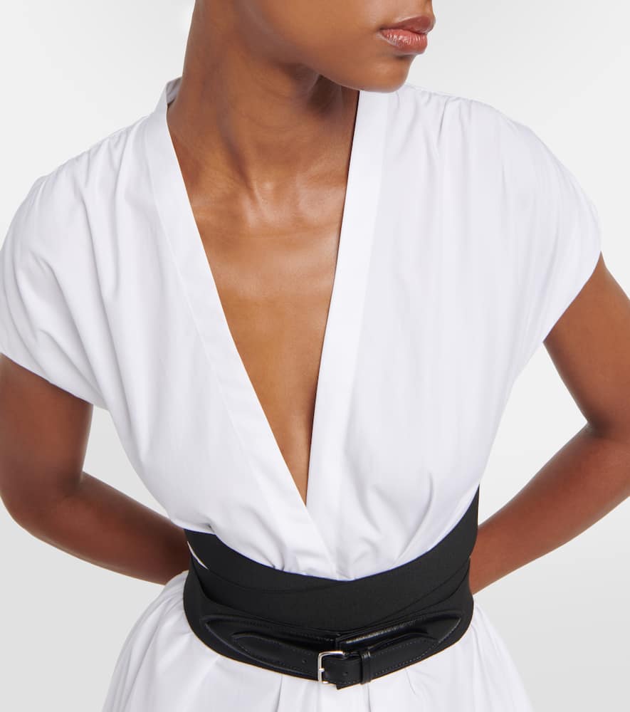 Shop Alaïa Belted Cotton Poplin Midi Dress In White