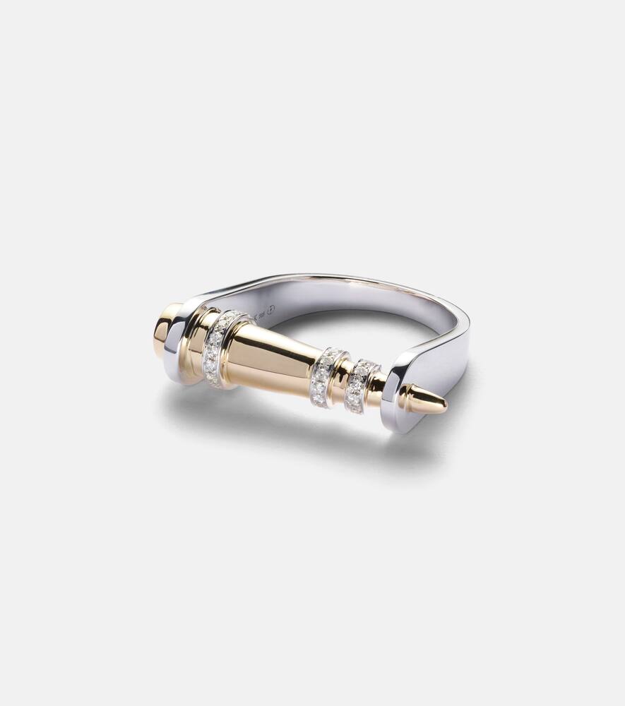 Rainbow K Horn 14kt white and yellow gold ring with diamonds