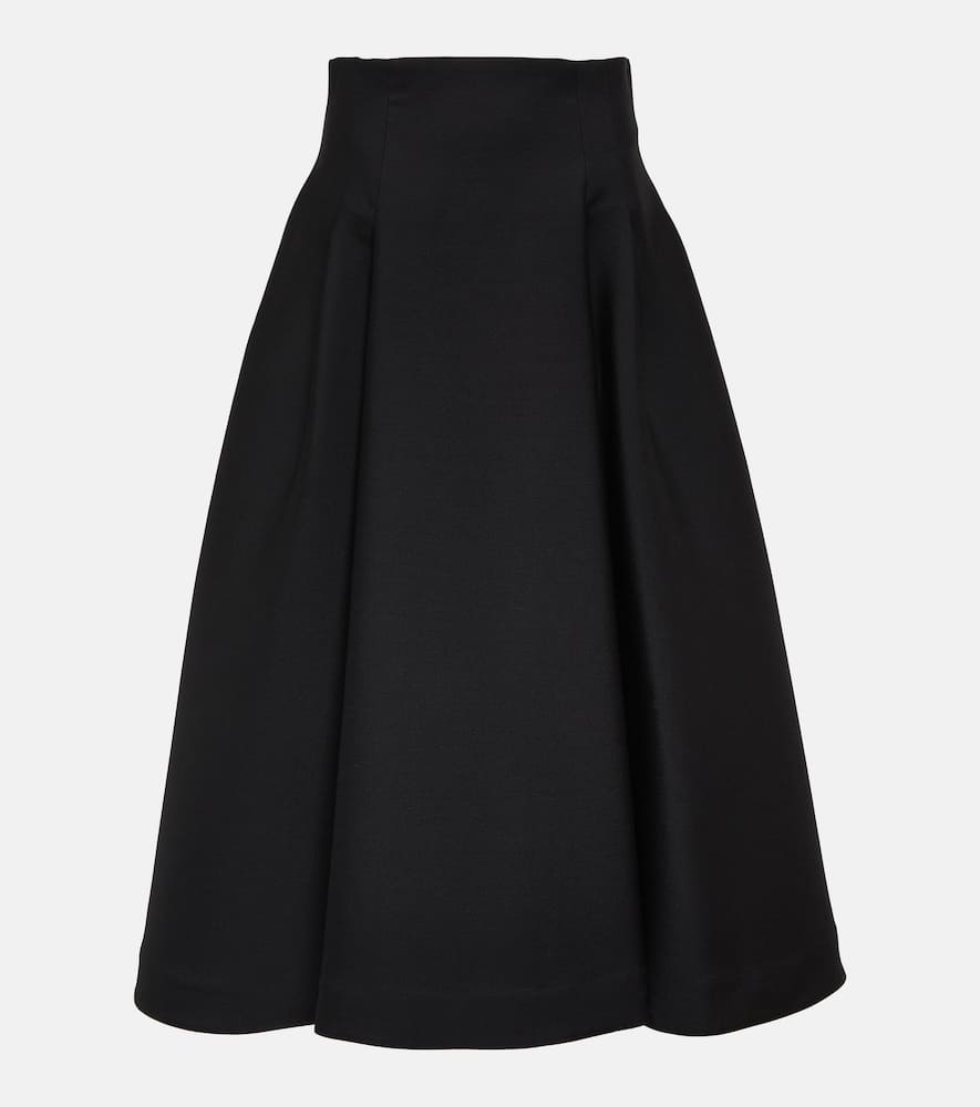 Shop Bottega Veneta Pleated Wool Midi Skirt In Black