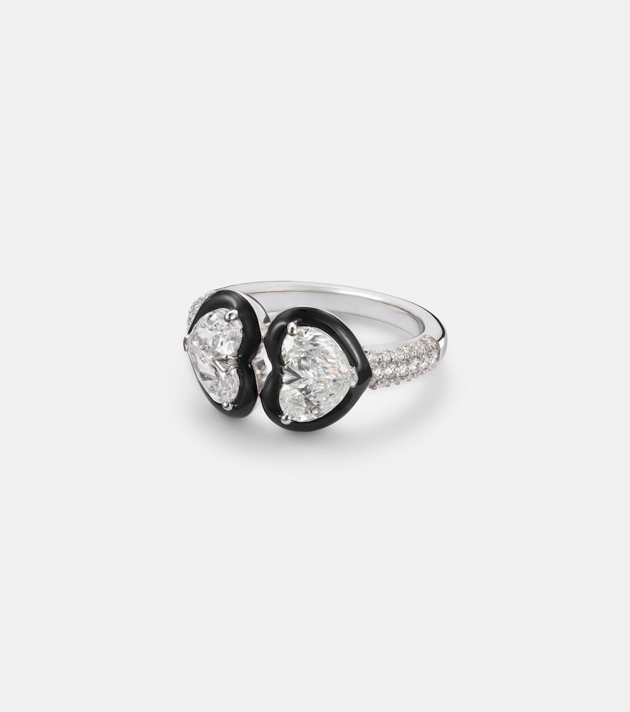 Kamyen Twin Heart 18kt white gold ring with diamonds