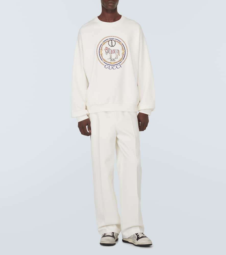 Shop Gucci Gg Embroidered Cotton Jersey Sweatshirt In White