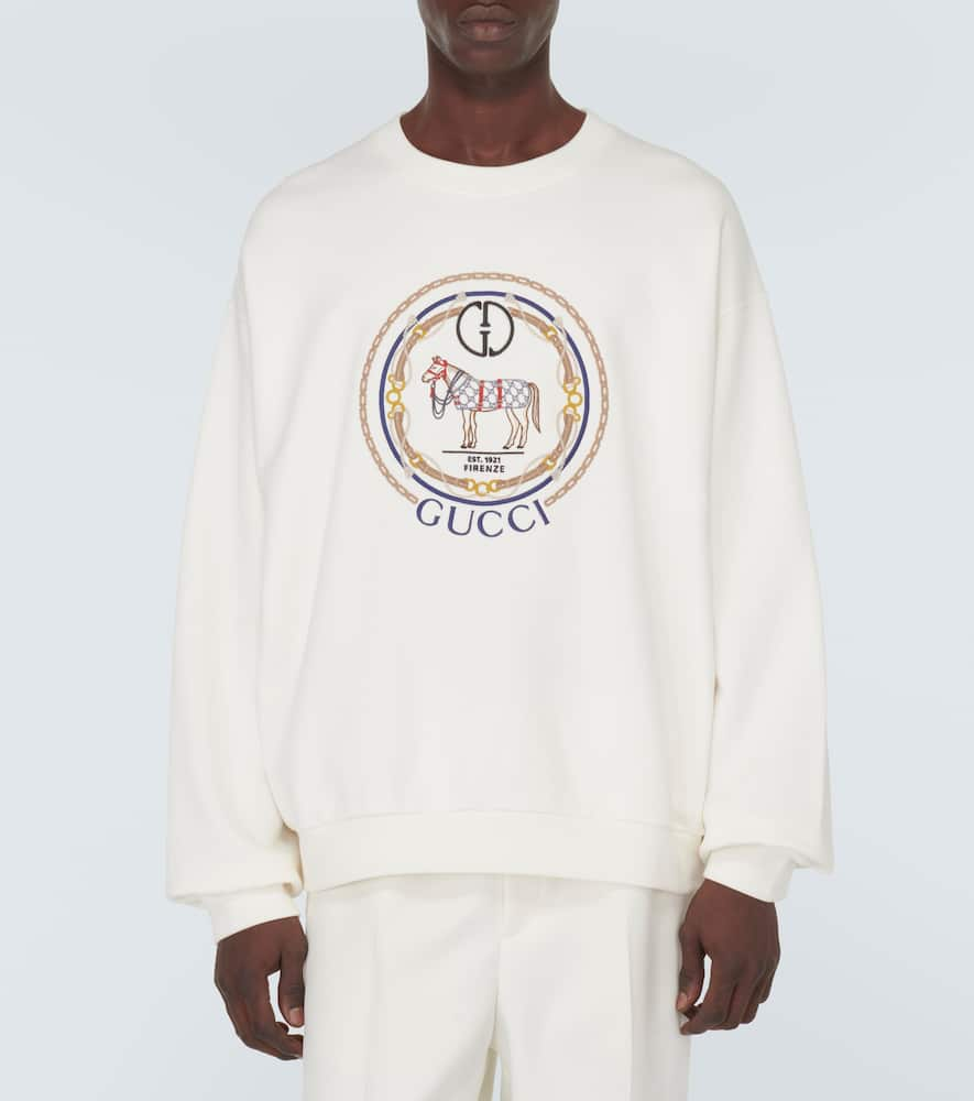 Shop Gucci Gg Embroidered Cotton Jersey Sweatshirt In White