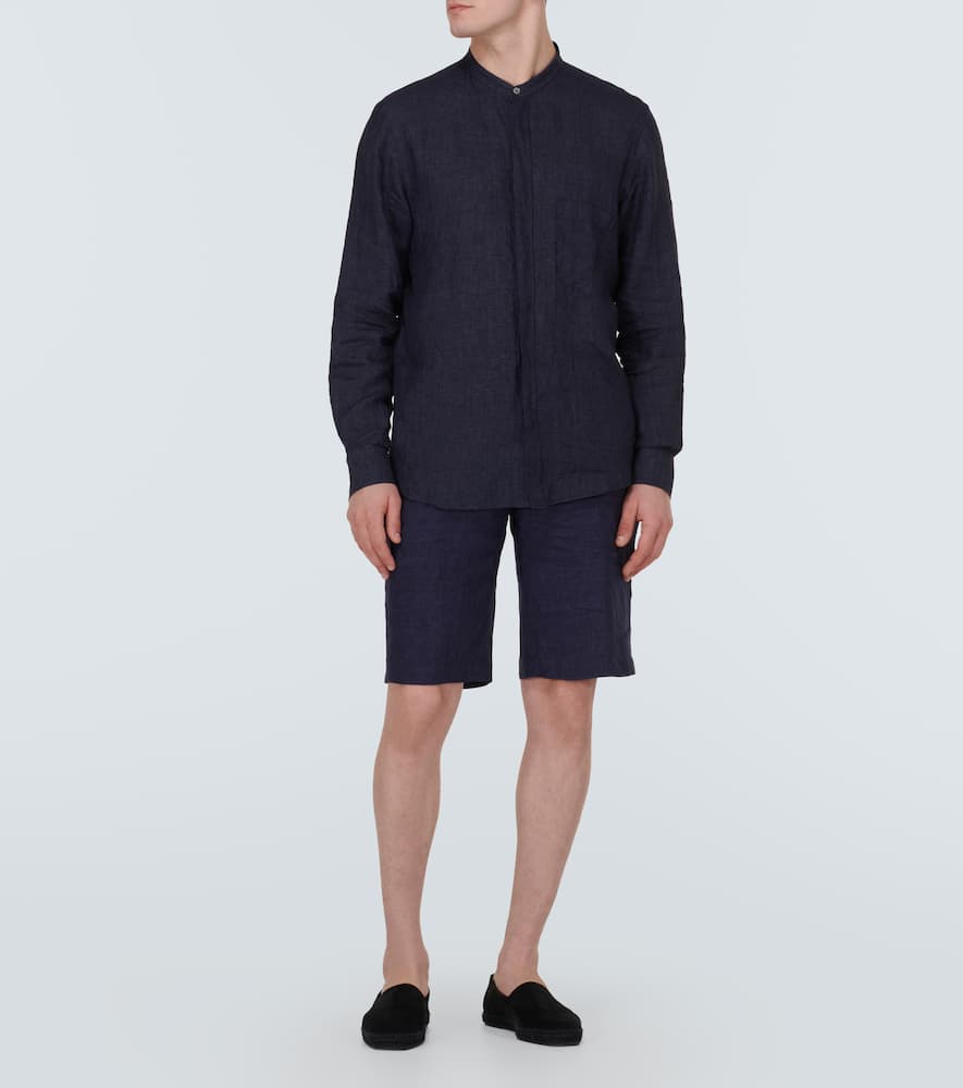 Shop Zegna Linen Shorts In Blue