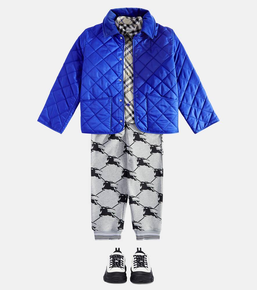 Burberry Kid's Indy Quilted Collared Jacket In Blue