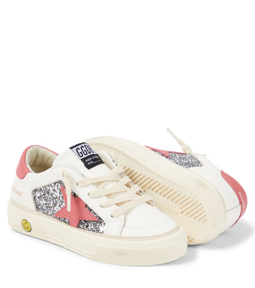 GOLDEN GOOSE MAY GLITTER LEATHER SNEAKERS
