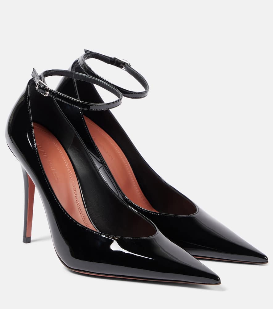 Amina Muaddi Anok 105 Patent Black Pumps In Black