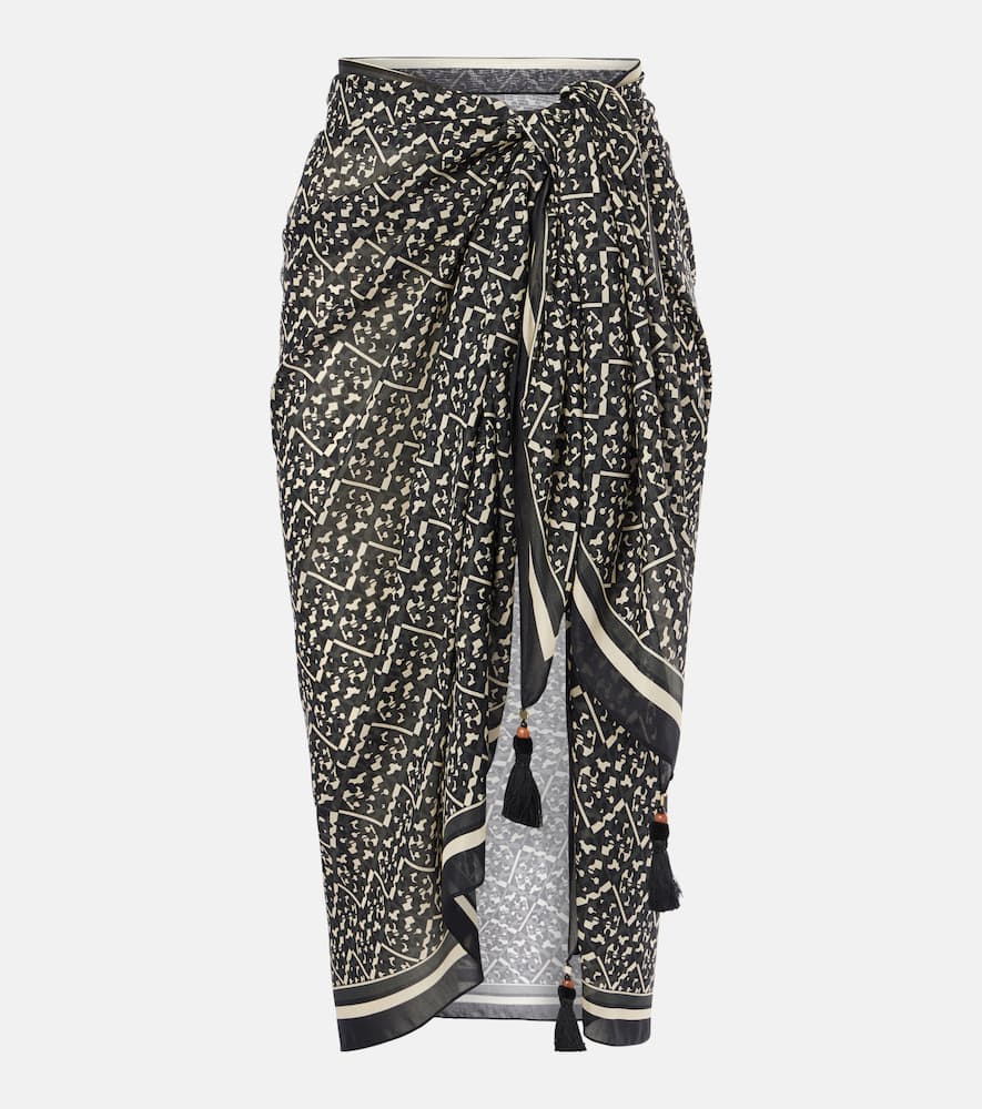 Tory Burch Printed Silk Sarong In Black