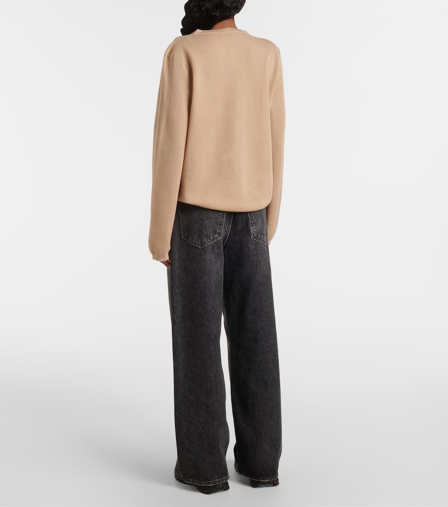 Moncler Embroidered Logo Cotton Blend Cardigan In Beige