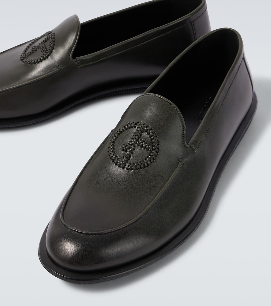 Giorgio Armani Official Store Antique-leather Loafers With Embroidered Logo In Black