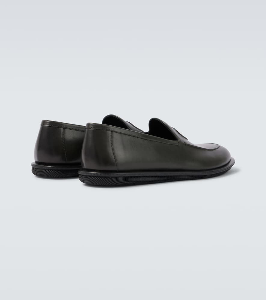 Giorgio Armani Official Store Antique-leather Loafers With Embroidered Logo In Black