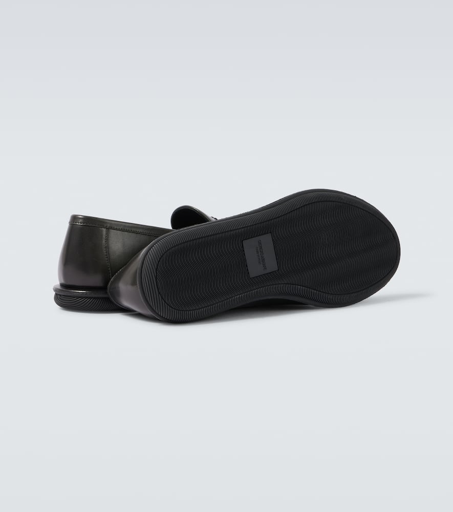 Giorgio Armani Official Store Antique-leather Loafers With Embroidered Logo In Black