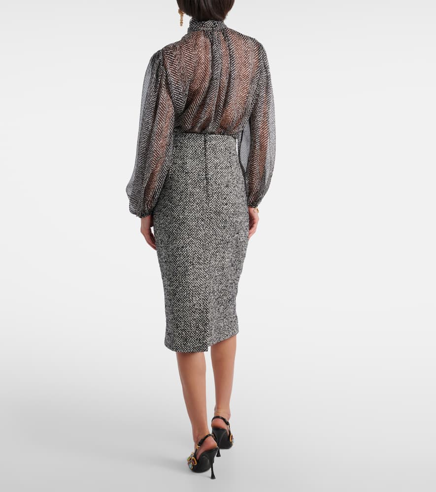 Dolce & Gabbana Tweed Midi Pencil Skirt In Black