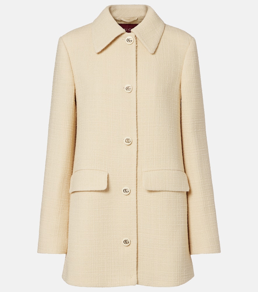 Gucci Womens White Caban Long-sleeve Textured-wool Coat In White
