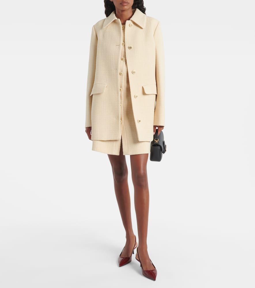 Gucci Womens White Caban Long-sleeve Textured-wool Coat In White