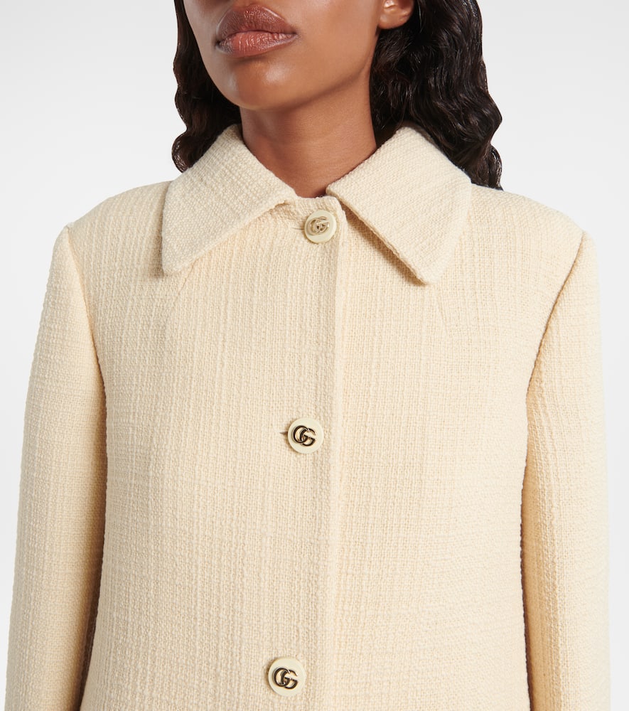 Gucci Womens White Caban Long-sleeve Textured-wool Coat In White