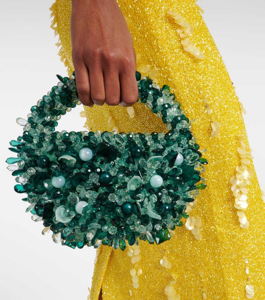 Clio Peppiatt Sirena Beaded Tote Bag In Green