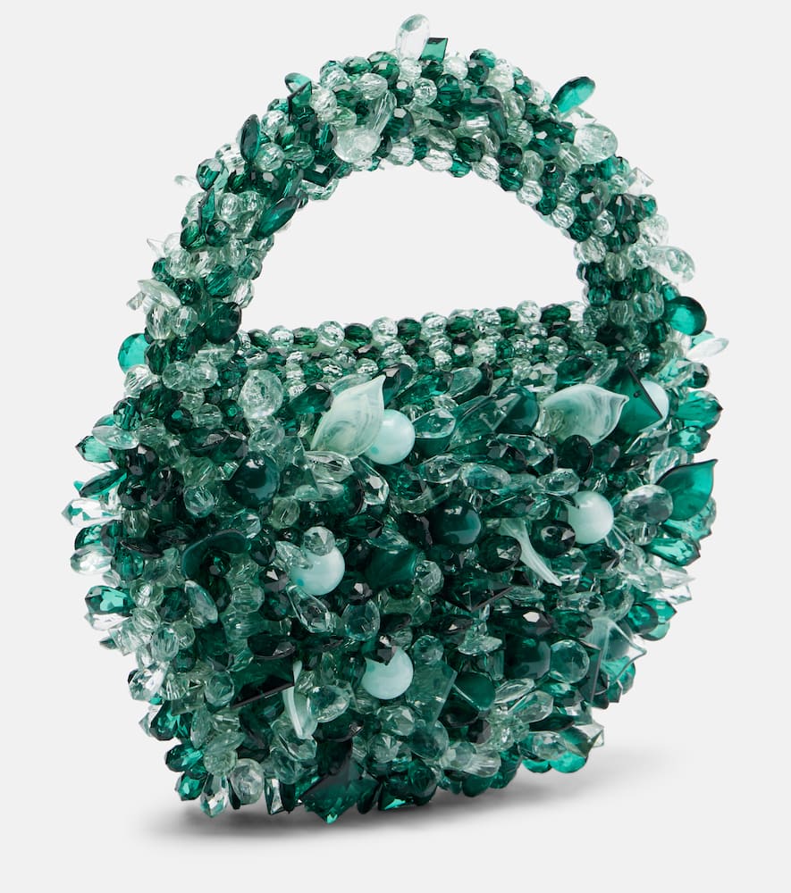 Clio Peppiatt Sirena Beaded Tote Bag In Green