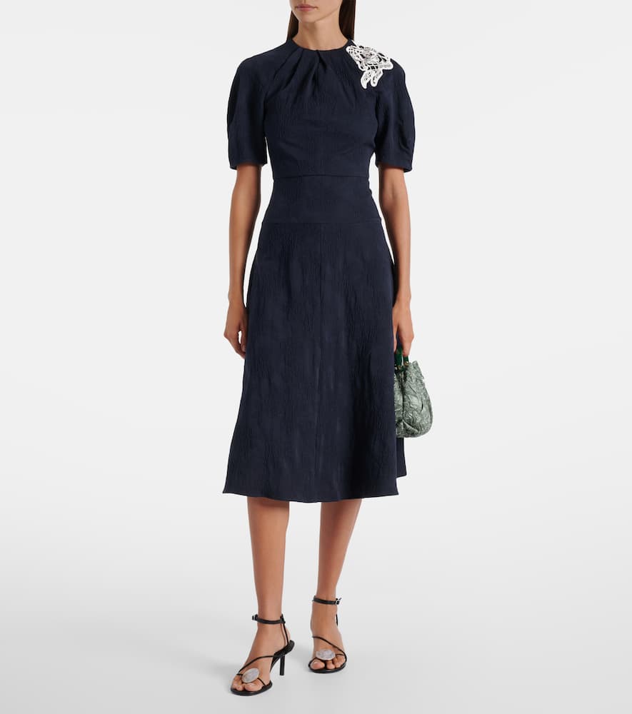 Erdem Floral Cotton-blend Jacquard Midi Dress In Blue