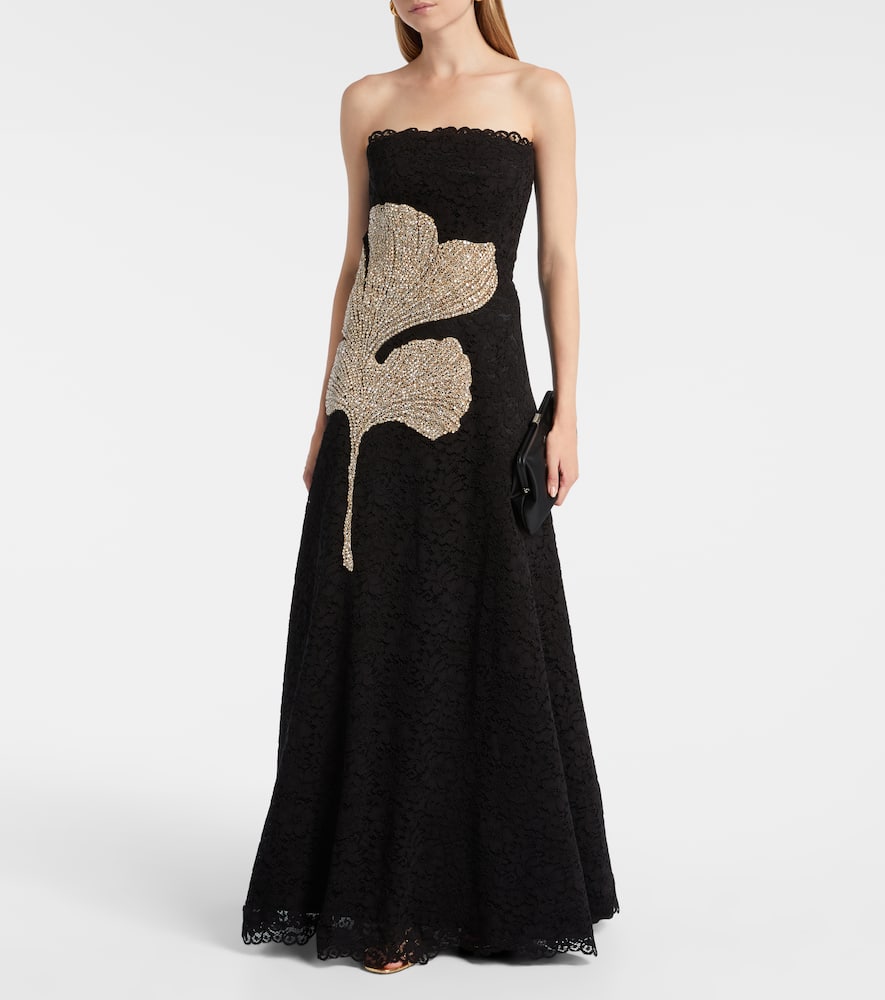 Costarellos Hallis Embellished Lace Gown In Black